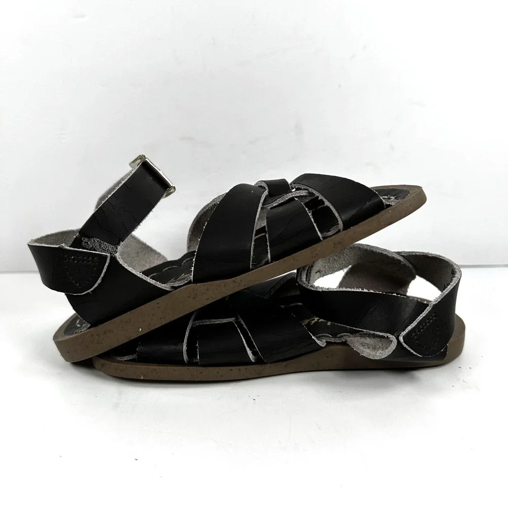 Salt Water Sandals by Hoy Original Black Leather Kids Sandals Size 7 882